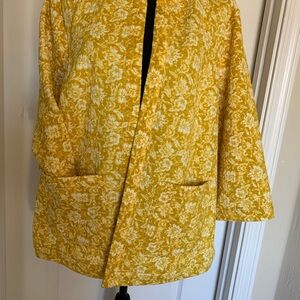 Isaac Mazrahi Floral Yellow Women's Jacket 3/4 Length Sleeve Two Pockets